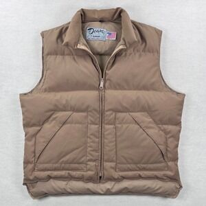 Schott NYC Vintage Mens XL Down Puffer Vest Tan Brown Quilted Made in USA Zip Up